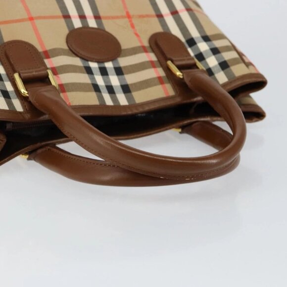 Burberrys Nova Check Hand Bag Canvas Gold Beige Auth ep11255 - Picture 8 of 15